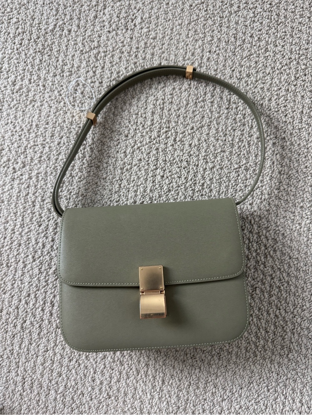 Olive Green Leather Shoulder Bag with Gold Hardware